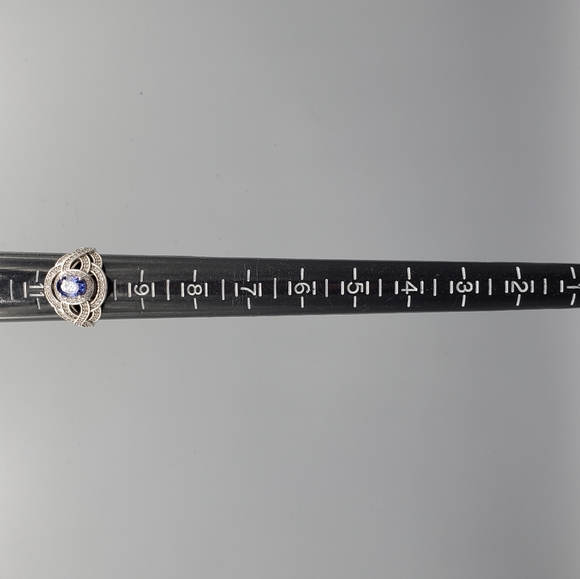 Blue and White CZ Sparkle Silvertone Ring - Picture 9 of 10